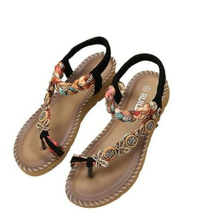 

Wmkox8yii Bohemian Flat Flower Rhinestone Sandals Outer Beach Sandals