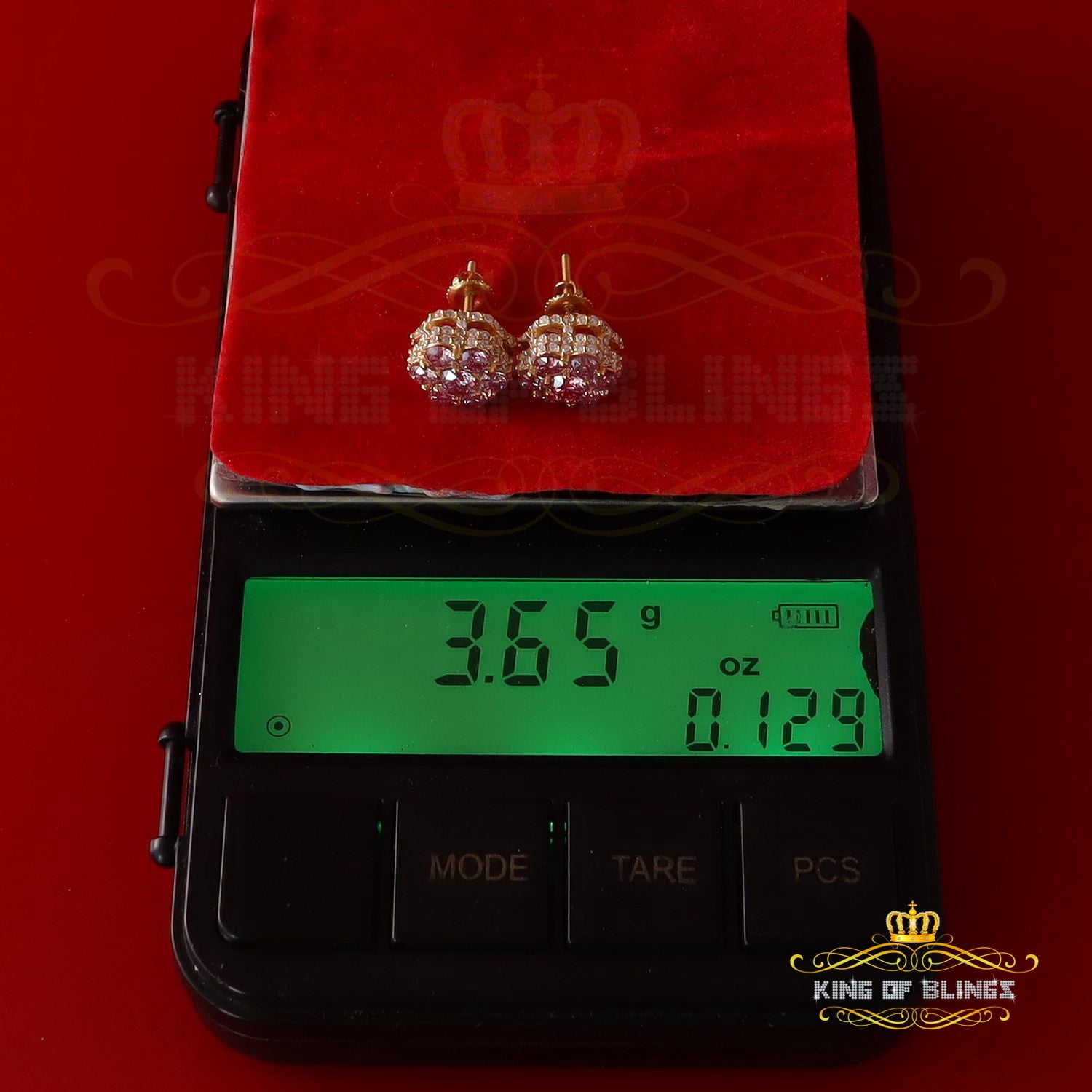 King of Bling's Men/Women's 925 Silver Yellow 2.50ct VVS D Pink Moissanite Floral Stud Earrings