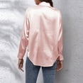 thumbnail image 7 of Womens Blouses Summer Solid Color Satin Lapel Long Sleeve Button Down Loose Smock Tops Workwear, 7 of 7