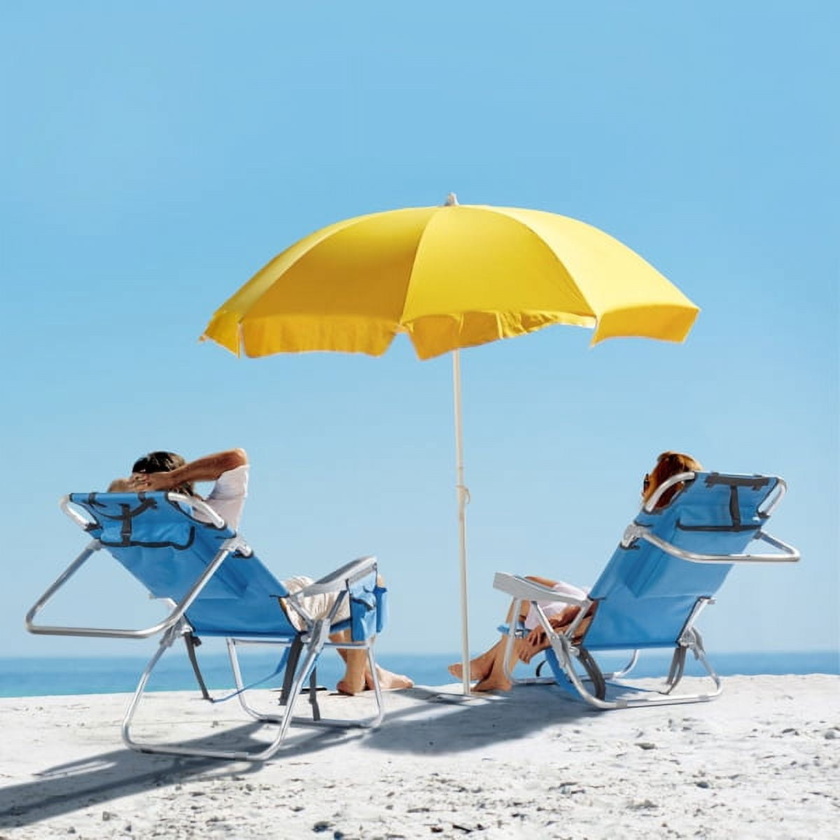 Blue Elevated Beach Chair - 5-Position Adjustable Aluminum Frame, 600D Polyester, Cup Holder & Storage for Outdoor Activities