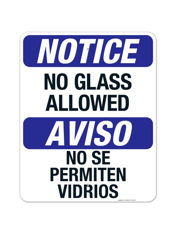 Notice No Glass Allowed Pool Sign, Bilingual Spanish English,