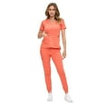 thumbnail image 2 of ACTIVE UNIFORMS Women’s Ultra-Soft Luxe Stretch Jogger Scrub Set V-Neck Top & Jogger Pants with Pockets - Regular & Petite Size (Coral, X-Small), 2 of 5
