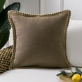 thumbnail image 2 of Decorative Throw Pillow Set, Linen Trimmed Farmhouse & Soft Corduroy Striped Velvet Series Bundle, for Sofa Couch Bedroom, Dark Coffee & Black, 18" x 18", 2 of 8