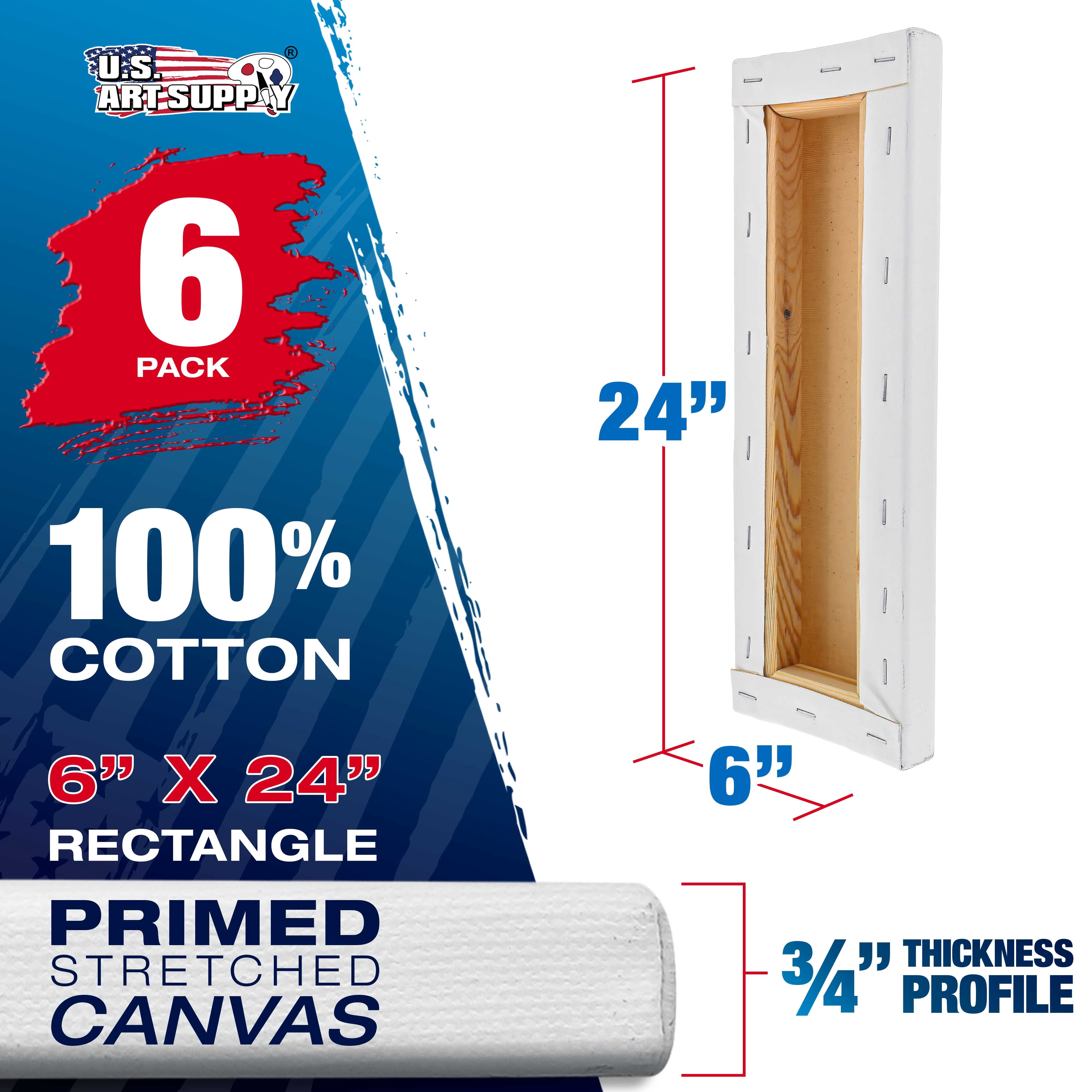 U.S. Art Supply 6 x 24 inch Stretched Canvas 12-Ounce Triple Primed, 6-Pack - Professional Artist Quality White Blank 3/4" Profile, 100% Cotton, Heavy-Weight Gesso - Acrylic Pouring, Oil Painting