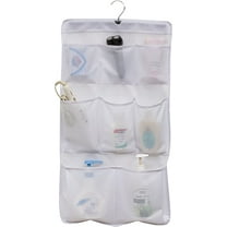 NOGIS 8 Pockets Mesh Shower Organizer Hanging Caddy with Rotating Hanger Quick Dry Bathroom Storage(1 Curtain Rings)