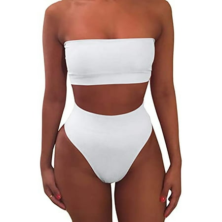 

VKEKIEO Two-Piece Sets Swimsuit Sport Bra Style Lift White XL