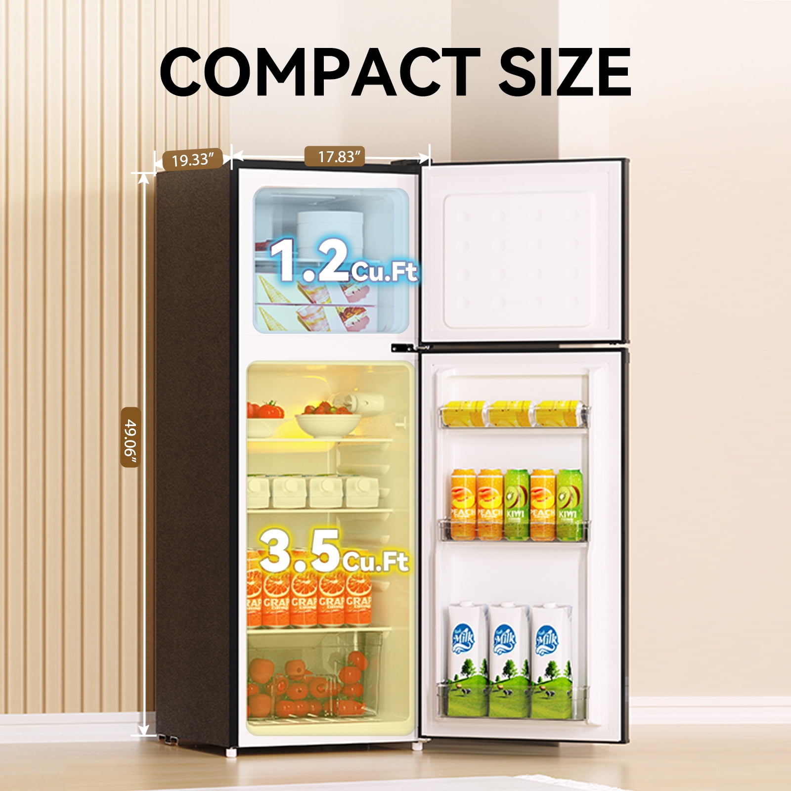 Frestec 4.7 Cu.Ft Mini Fridge with Freezer, Double Door Mini Fridge with Top Freezer, 7 Temperature Settings, Adjustable Shelves, Black