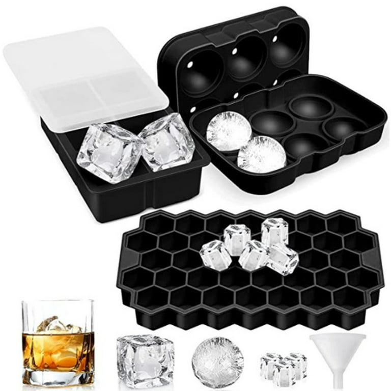 Skycarper 3-Pack Ice Cube Tray, Silicone Ice Cube Mold with Airtight Lid,  Reusable Safe Hex Ice Cube Mold for Cold Drinks, Whiskey, Cocktails, Food 