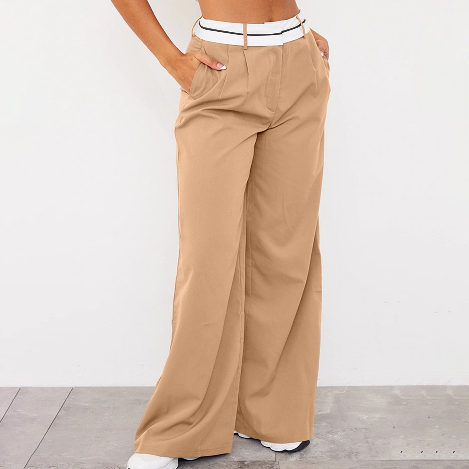 FAJHHA Pantalons pour Femmes Pantalons pour Femmes Pantalons pour Femmes Economies d Automne Soldes Pantalons Larges Decontractes Couleur Unie avec