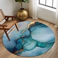 thumbnail image 3 of Teal Blue Marble Large Area Rugs for Bedroom Living Room, Soft Non Slip Carpet Bedside Rug, Abstract Artwork Aesthetic Round Floor Cover Kitchen Accent Rug 5' for Dining Room/Office, 3 of 9