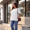 thumbnail image 2 of Agnes Orinda Women's Plus Size Babydoll Tops Texture Crew Neck Short Sleeve Flowy Summer Casual Blouse 1X White, 2 of 8