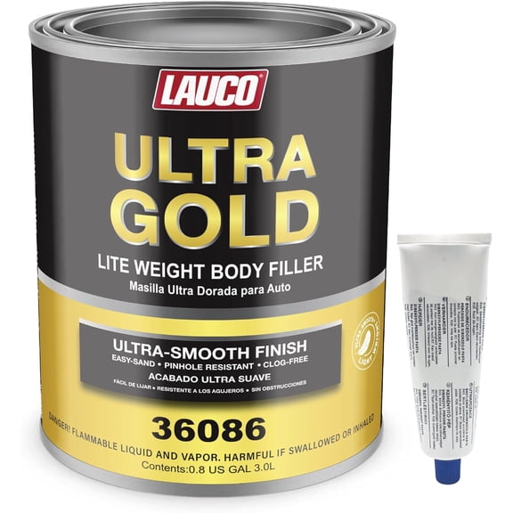 Ultra Fiber Sandable Fiberglass Auto Body Filler, Bridges Holes, Water Resistant, Lightweight Filler for Fiberglass, Steel, Plastics, Base Color of Yellow-Green (Ultra Gold, 3 Liters)