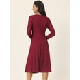thumbnail image 4 of Unique Bargains Women's Long Sleeve Criss Cross V Neck Knit Sweater Midi Dress M Wine Red, 4 of 5