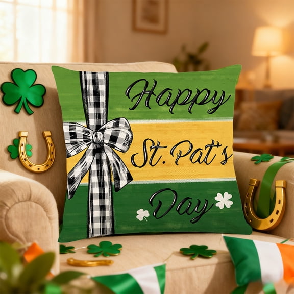 Rourlinge St Patricks Day Shamrock Printed Pillow Cover Green Holiday Decorative Throw Pillow Case for Sofa Couch Bed Living Room Home Decor