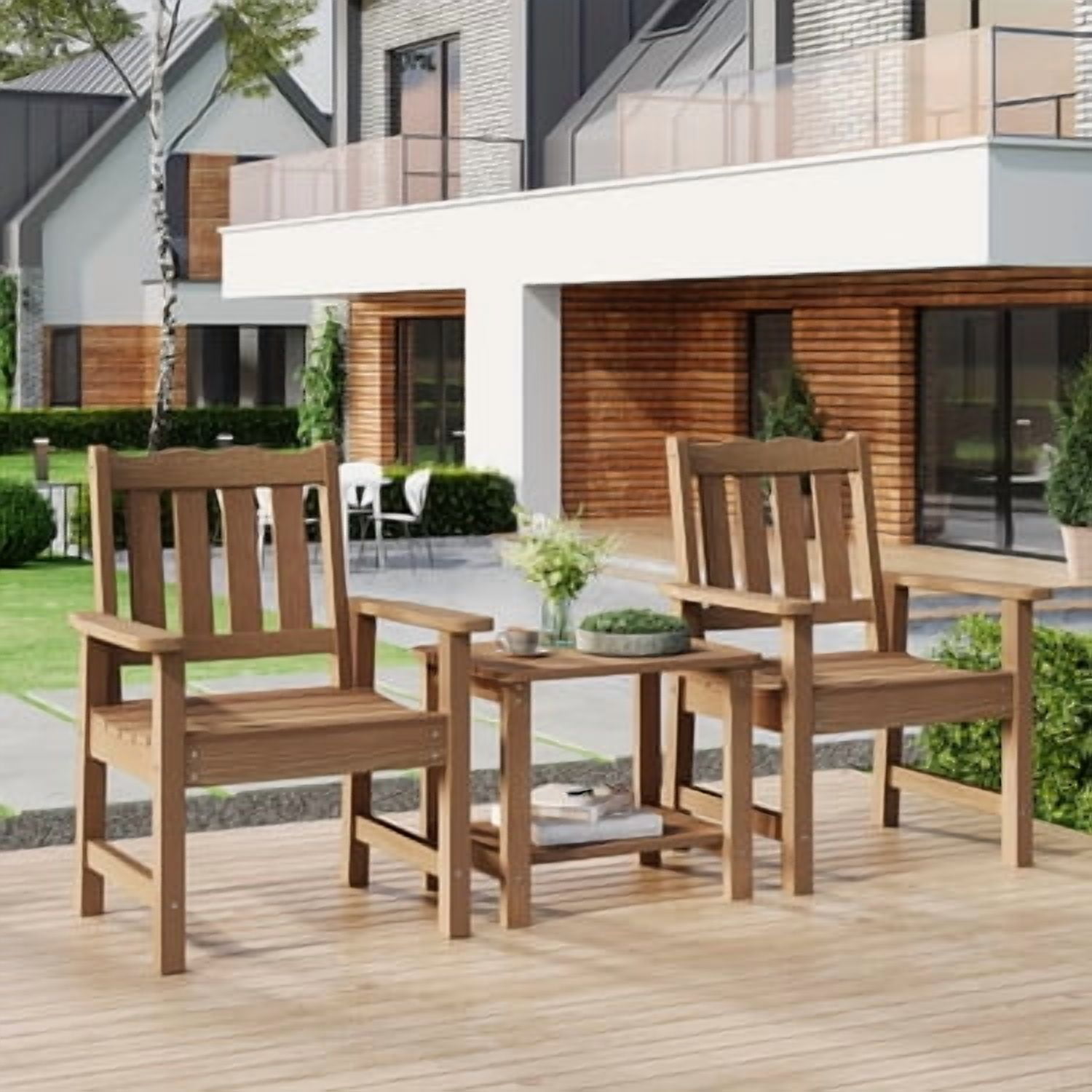 HIPS All-Weather Patio Chairs Set of 2, Garden Chair with 400 lbs Weight Capacity,  Ergonomic，Easy to Assemble, Outdoor Chair for Garden Lawn Poolside Backyard Balcony Courtyard