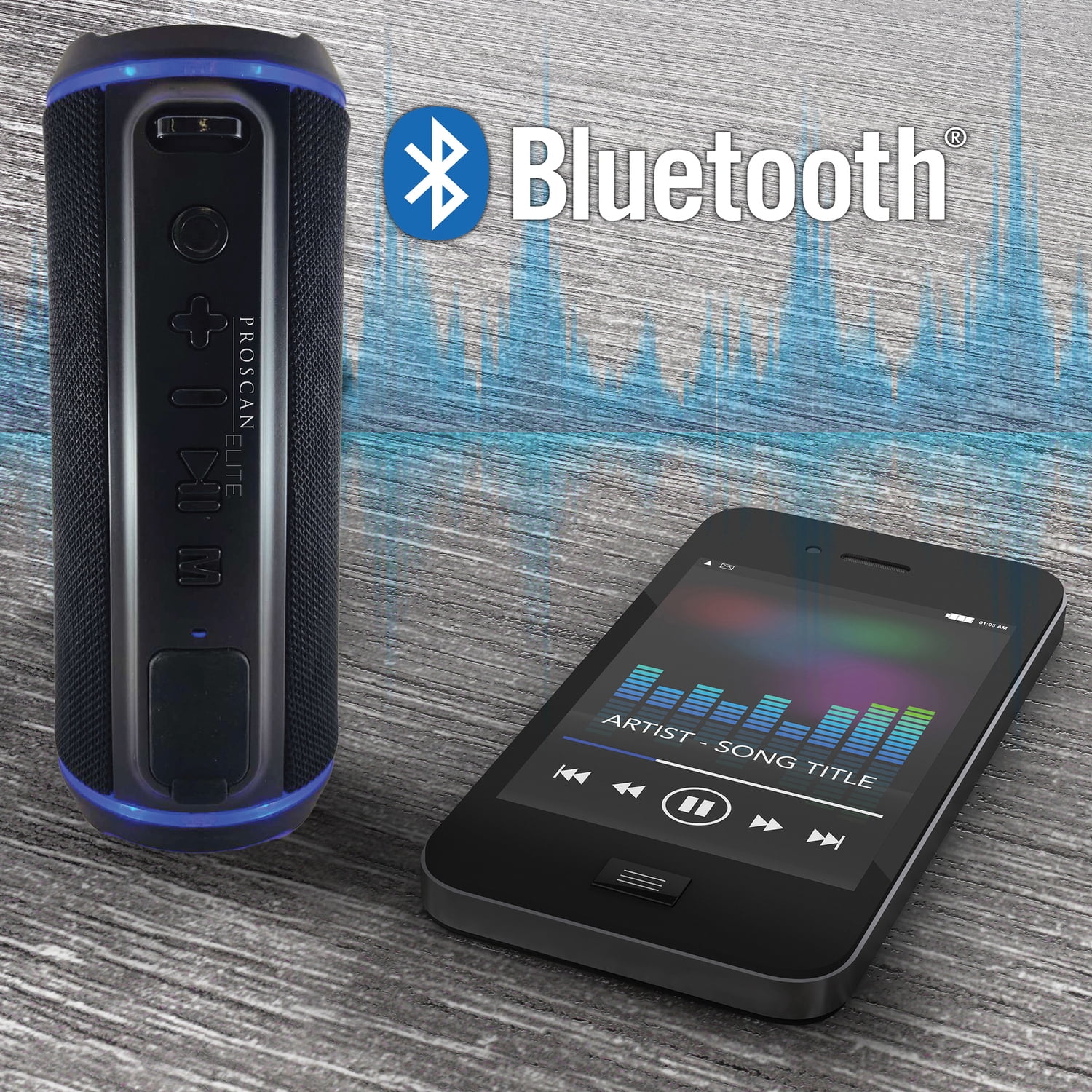Proscan Elite Portable Light-up Waterproof Bluetooth Speaker with 360° Sound and FM Radio, Black