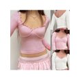 thumbnail image 3 of Yunliwuli Women T-shirt, Long Sleeve Low-cut Backless Bow Crop Top Clubwear for Daily Date, 3 of 10