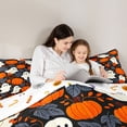 thumbnail image 4 of Homewish Cute Halloween Ghost Full Size Comforter Sets,Autumn Pumpkin Leaf Pattern Bedding Comforter Set,Black Orange White,Halloween Reversible,3pcs,1 Comforter and 2 Pillowcases, 4 of 7
