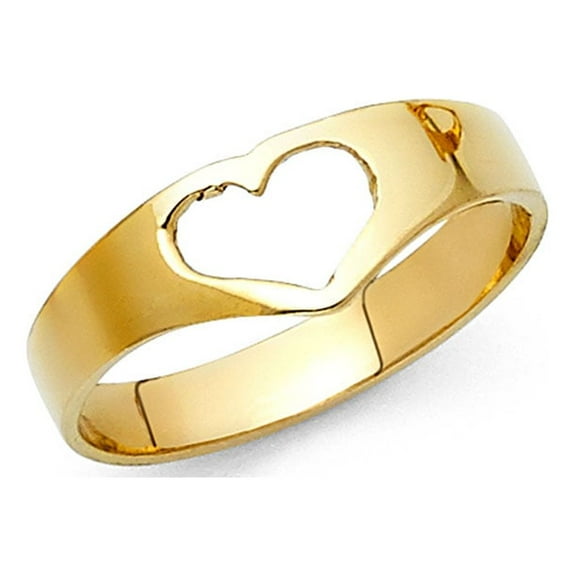 Solid 14k Yellow Gold Open Heart Ring Plain Love Band Polished Finish Genuine Solid 6MM, Size 7