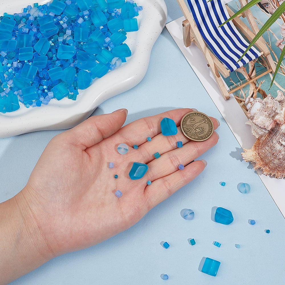 1 Set 1716Pcs Mixed Styels Glass Beads Mixed Shapes Blue 2.9~15x2~12x2~8.5mm Hole: 0.5~1.4mm