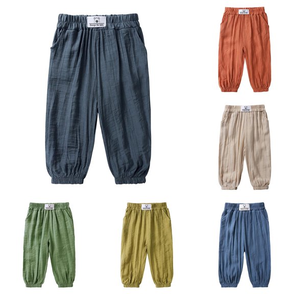 WAYUTE Boys Pants Toddler Kids Elastic Waisted Wide Leg Baggy Soft Trousers Baby Spring Summer Comfort Linen Pants Daily Wear Casual Outdoor,Grey