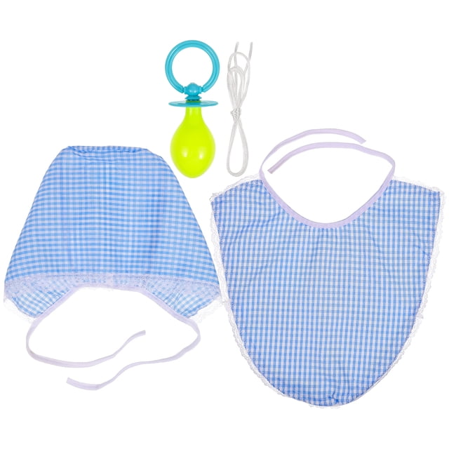Set de 3 piezas para adultos: chupete, babero y gorro de bebé para cosplay. Accesorios divertidos para fiestas infantiles. Kit de accesorios para bebés y niños (Azul).