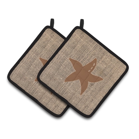 Carolines Treasures BB1100-BL-BN-PTHD Starfish Faux Burlap and Brown Pair of Pot Holders , 7.5HX7.5W, multicolor