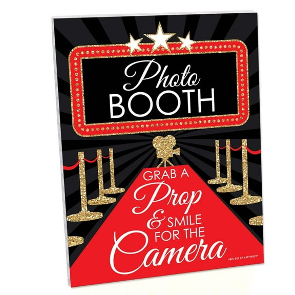 Big Dot of Happiness Red Carpet Photo Booth Sign - Movie Party Decor - Printed on Sturdy Plastic - 10.5 x 13.75" Sign with Stand - 1 Piece