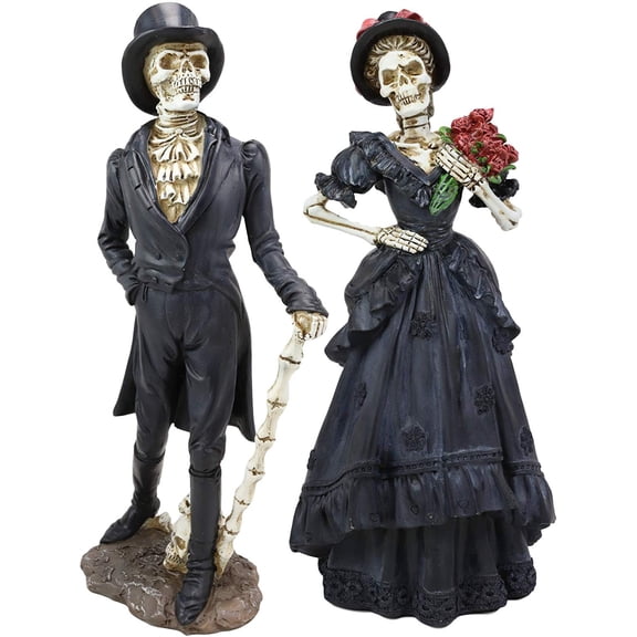 Ebros Skeleton Bride and Groom Couple in Steampunk Black Wedding Figurine 13"H