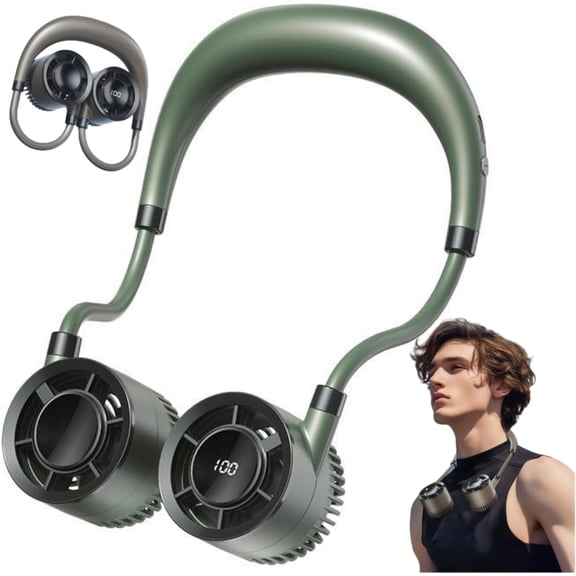Raistyw Portable Neck Fan, 5000mAh USB Rechargeable Hands-Free Bladeless Fan, 360° Cooling, Ultra Quiet, 1-100 Speeds Adjustable Wearable Cooler for Indoor/Outdoor, Green