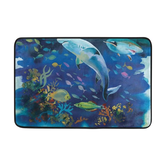 POPCreation Shark Watercolor Painting Non-Slip Floor Mat Doormats for Living Room Bedroom 23.6x15.7 inches