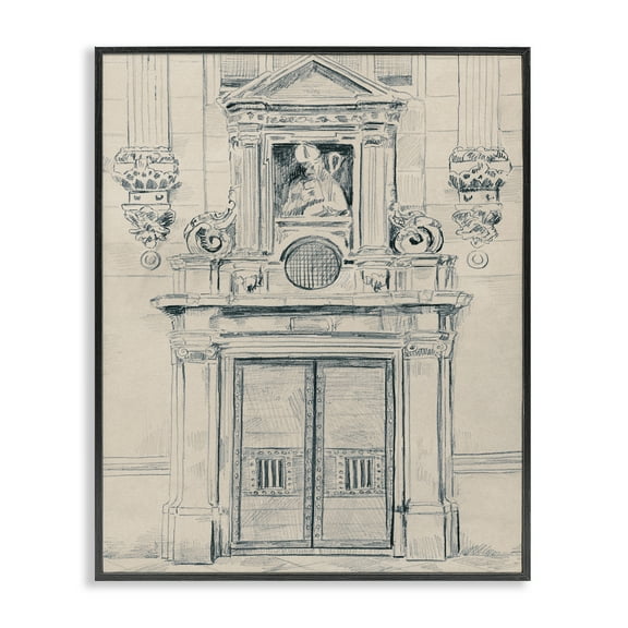 Stupell Industries Detailed Architecture Door Town & City Drawing Black Framed Art Print Wall Art, 11 x 14
