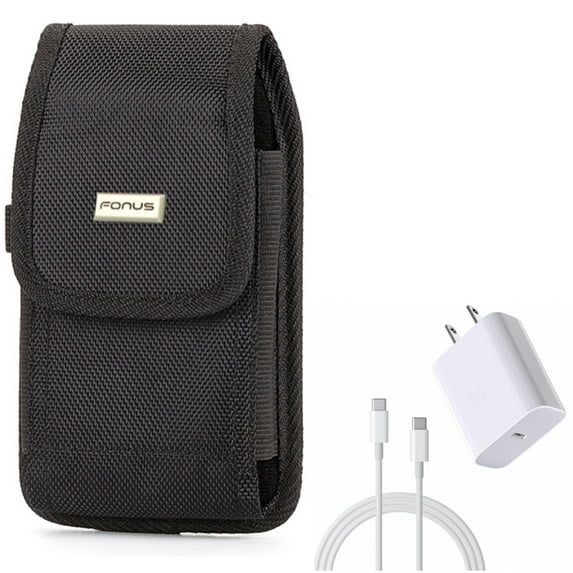 6ft USB-C Cable PD Type-C 18W Fast Home Charger w Holster Rugged Case Belt Clip for Motorola Moto G Power (2021) (2020) Play (2021) Fast, One 5G Ace, Edge Plus (2022) (2021) - Nokia G20, 3.1