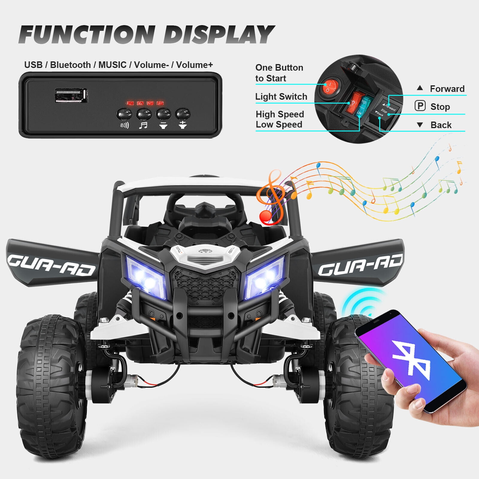 JOYLDIAS 12V Battery Kids 4WD Ride On Car Off-Road UTV 4X4 Electric Vehicle w/4 Powerful Engines,Remote Control,Music,Bluetooth,LED Lights(White)