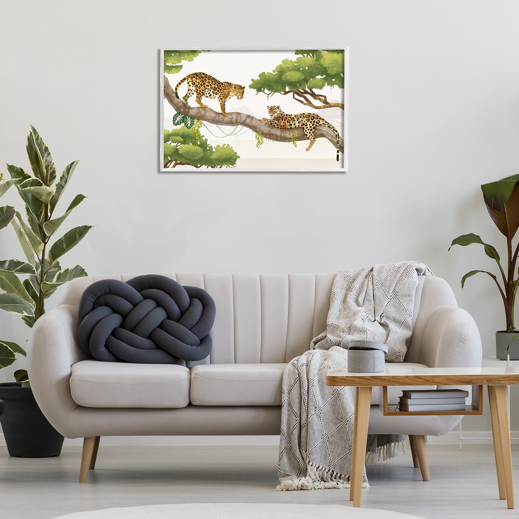 Stupell Industries Leopards Prowling on Branch Animals & Insects Painting White Framed Art Print Wall Art, 30 x 20