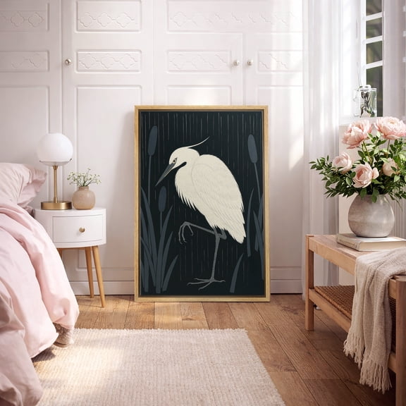 Framed Canvas Print Crane Wall Art Animal Decorative for Living Room Bedroom - 16"x24" NATURAL