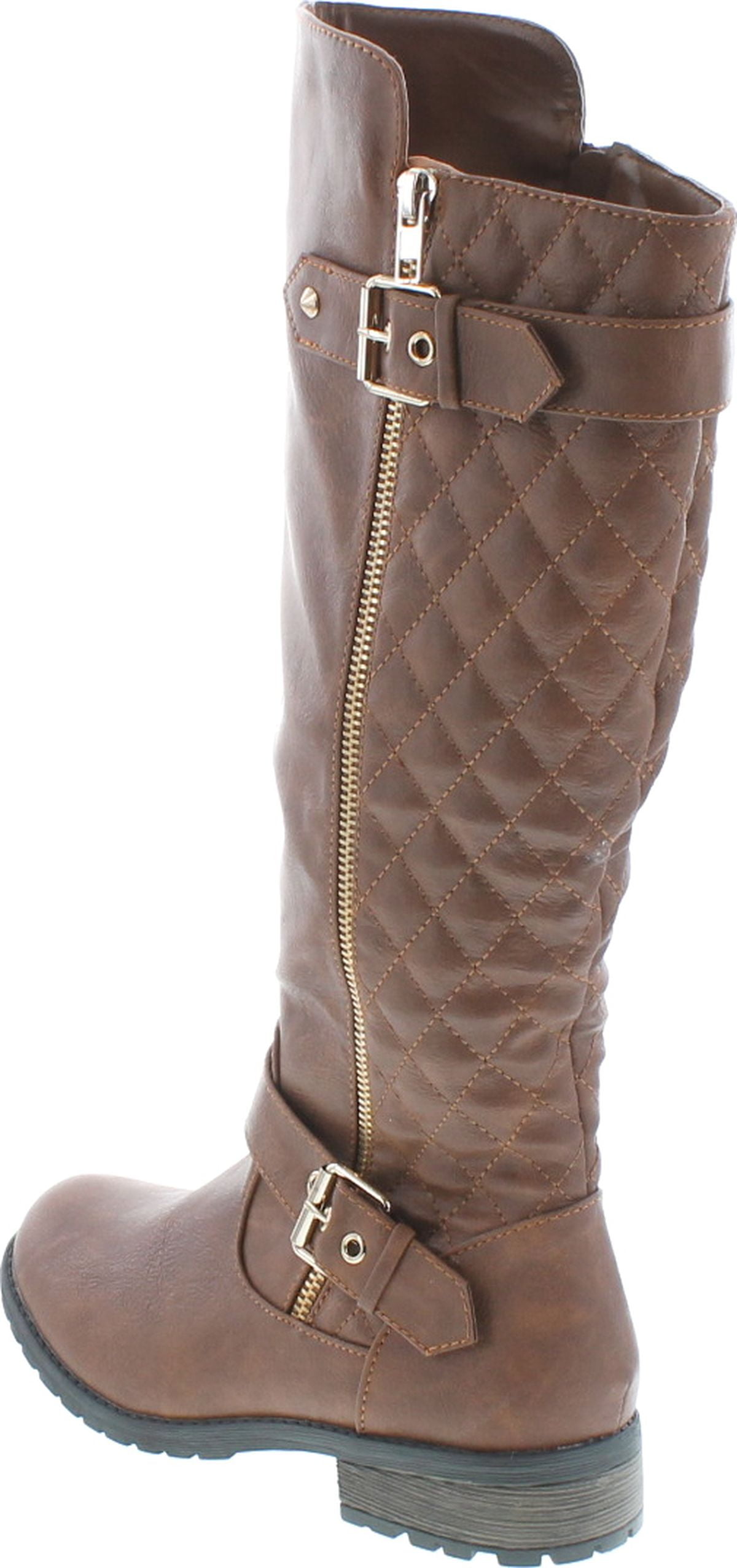 Zip Knee High Flat Riding Boots, Tan 