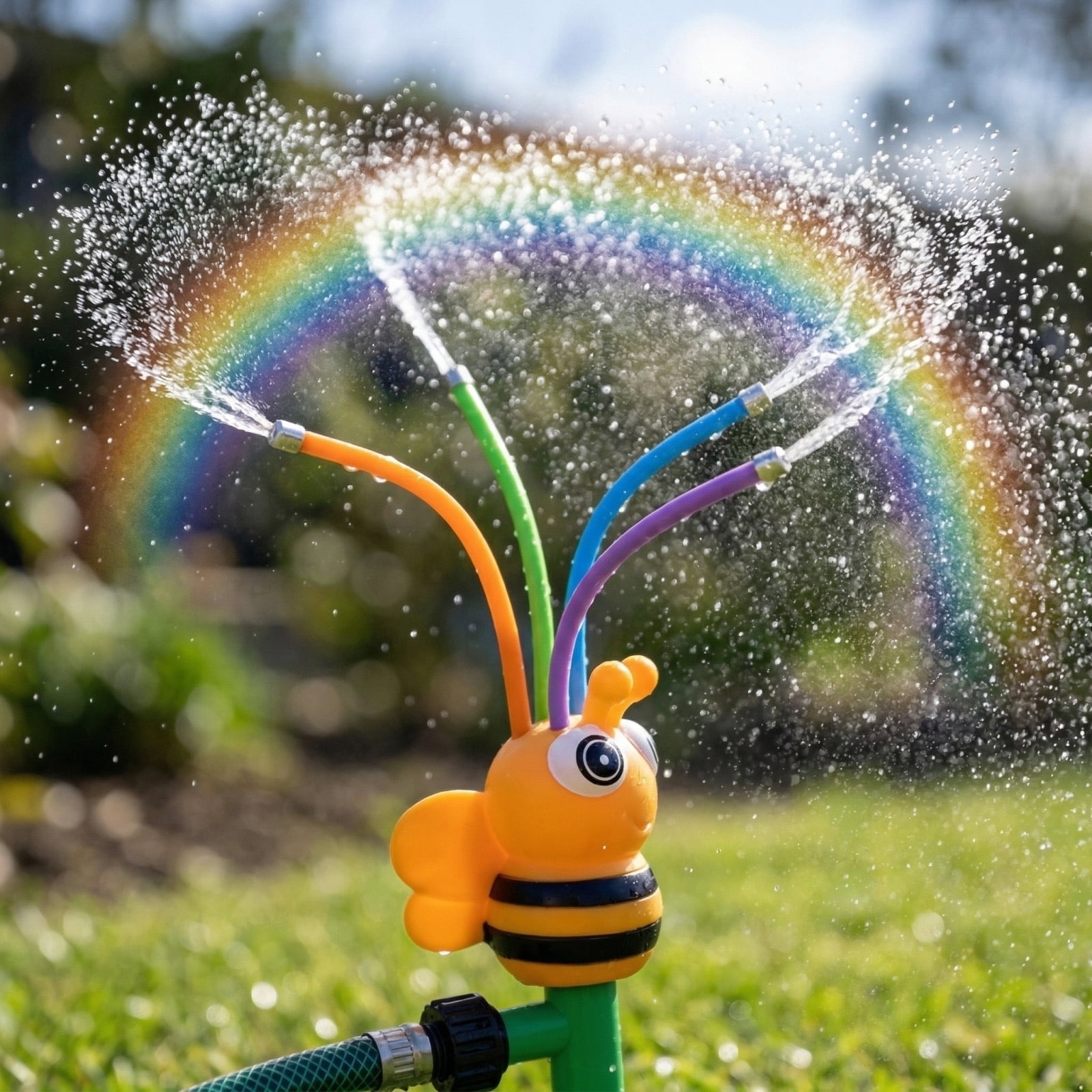 Trampoline Water Sprinkler, Water Sprinkler for Student, Garden Hose Sprayer, 11 in Ground Stake, Outdoor Water Play, Lawn and Garden, Outdoor Play Equipment, Multitone, 1 Pc