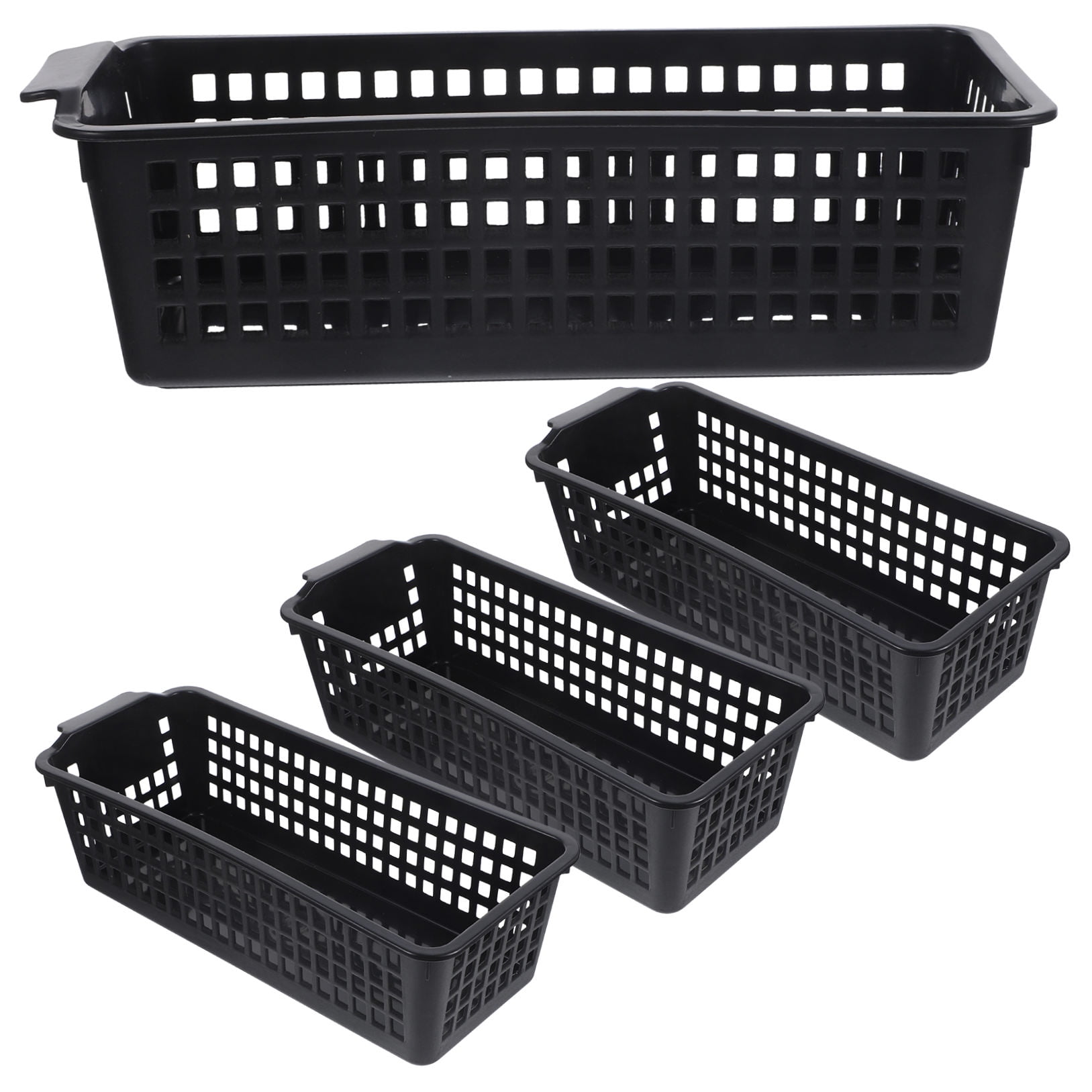 UPOUART Set of 4 Slim Black Storage Baskets with Handles, PP Plastic for Kitchen, Bathroom, Bedroom Organization