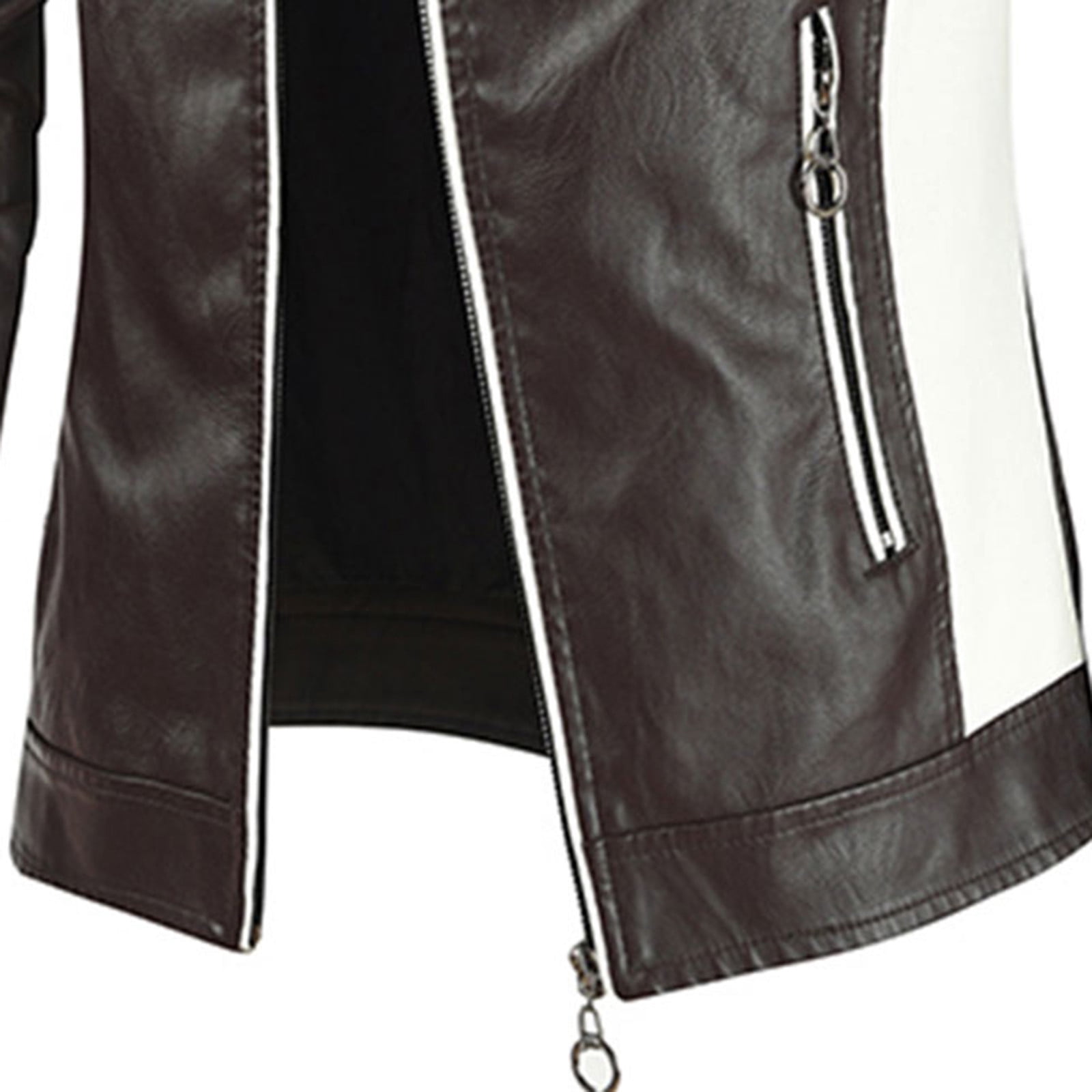 JURANMO Stand-Up Collar Men's Motorcycle Faux Leather Racing Suit Color-Blocking Pu Simulation Leather Jacket,Mens 2024 Trendy Zip Pockets Full Zipper Casual Artificial Leather Jacket