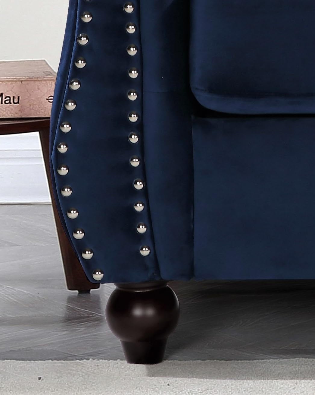 US Pride Furniture Chester 40.55 in. Wide Rolled Arm Velvet Modern Straight living Room Chair, Dark Blue