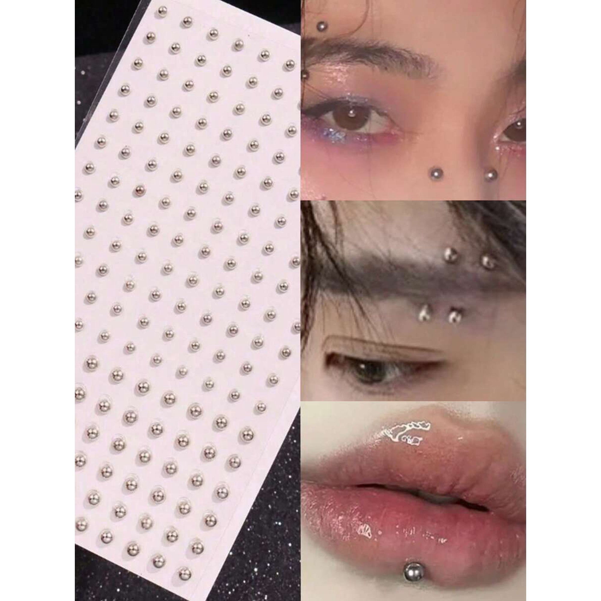 Adhesive Face Studs Silver 180 - 165pcs Non-Piercing Body Jewelry 3-4mm