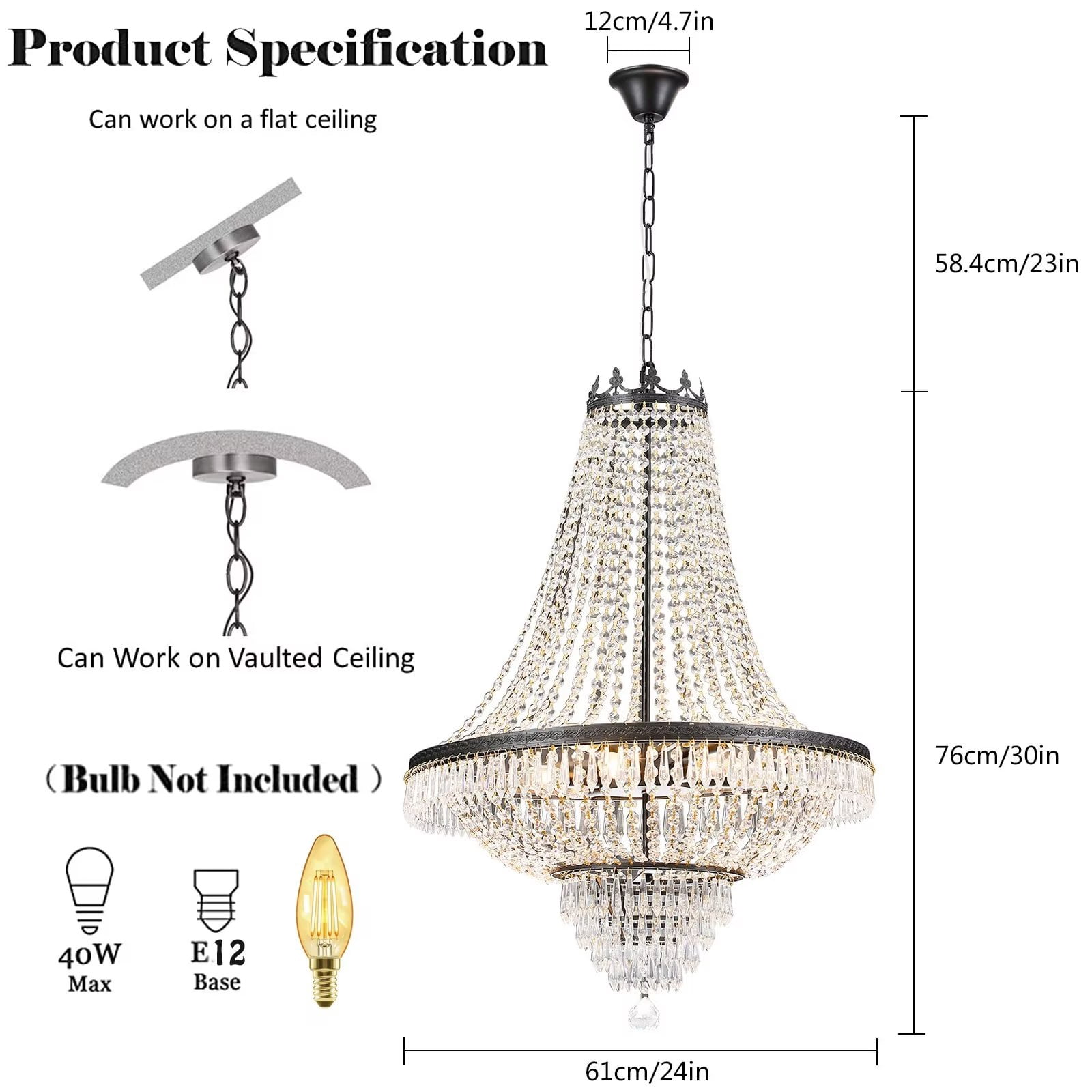 Modern Luxurious Empire Ceiling Chandelier, 9-Light Tiered Crystal  Hanging Ceiling Light Fixture Pendant Light for Dining Room House Foyer Kitchen Entryway