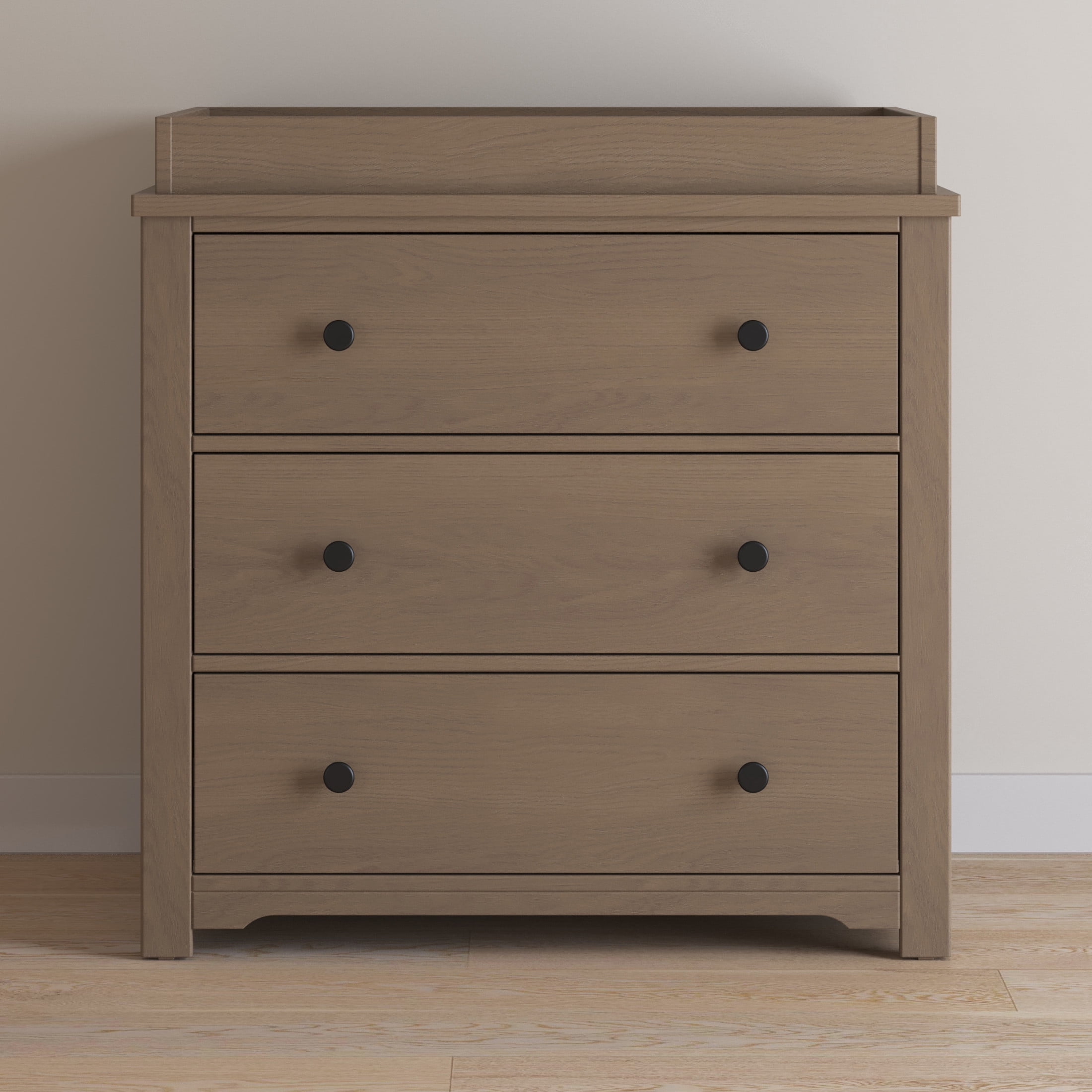 Child Craft Harmony 38" Interlocking 3-Drawer Dresser with Changing Table Topper, Anti-Tip Kit, Dusty Heather