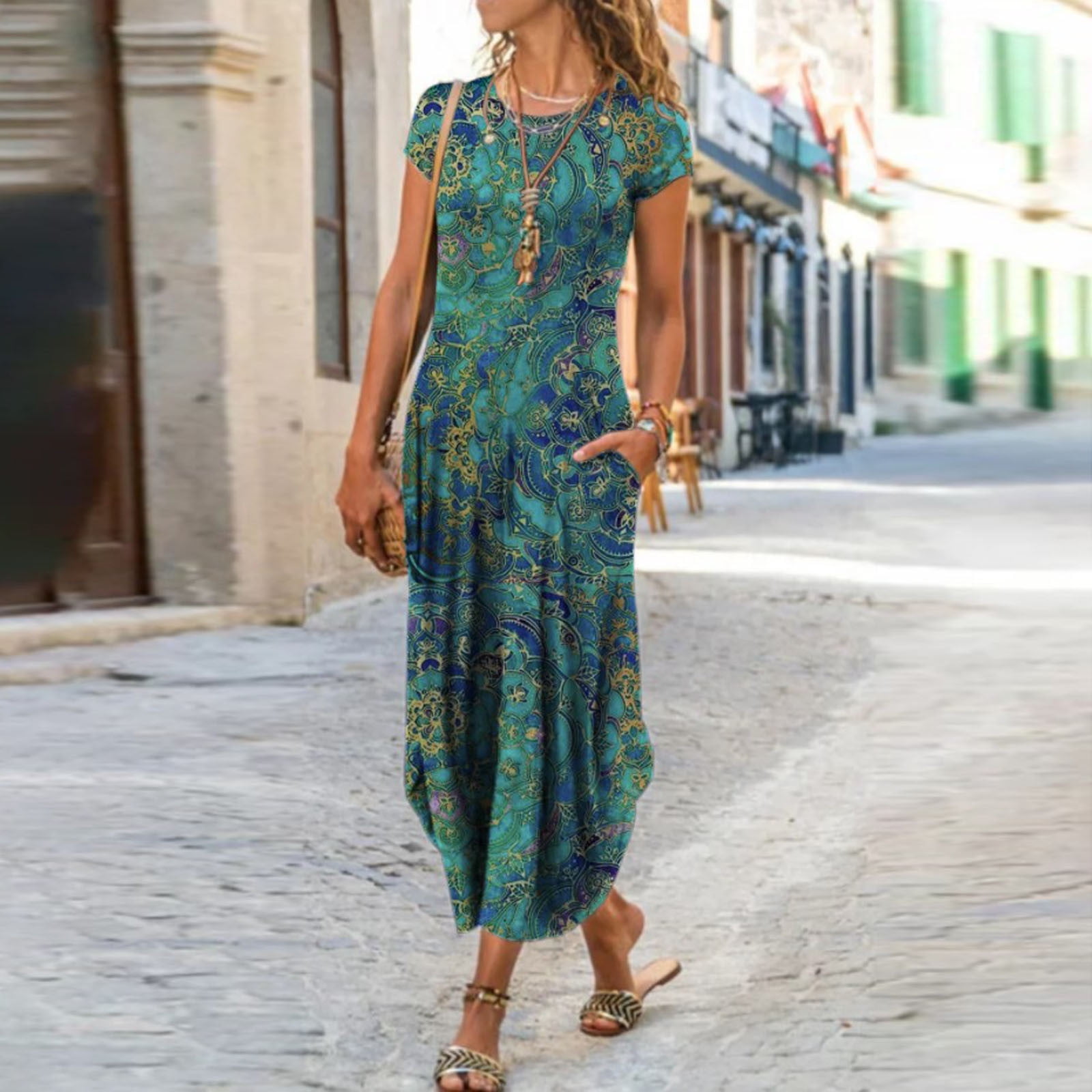 Dresses for women 2022,date night,work,Green,Fashion Women Summer Sexy  O-Neck Print Short Sleeve - Walmart.com