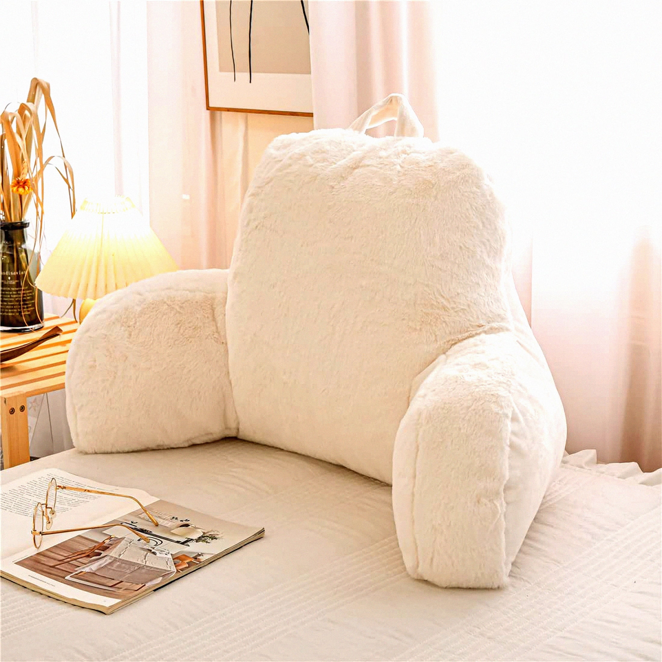 YUURO Sherpa Fleece Reading Pillow With Neck & Arm Support - Wedge Backrest Cushion For Bed, Sofa, Or Chair, Removable Cover - View #2
