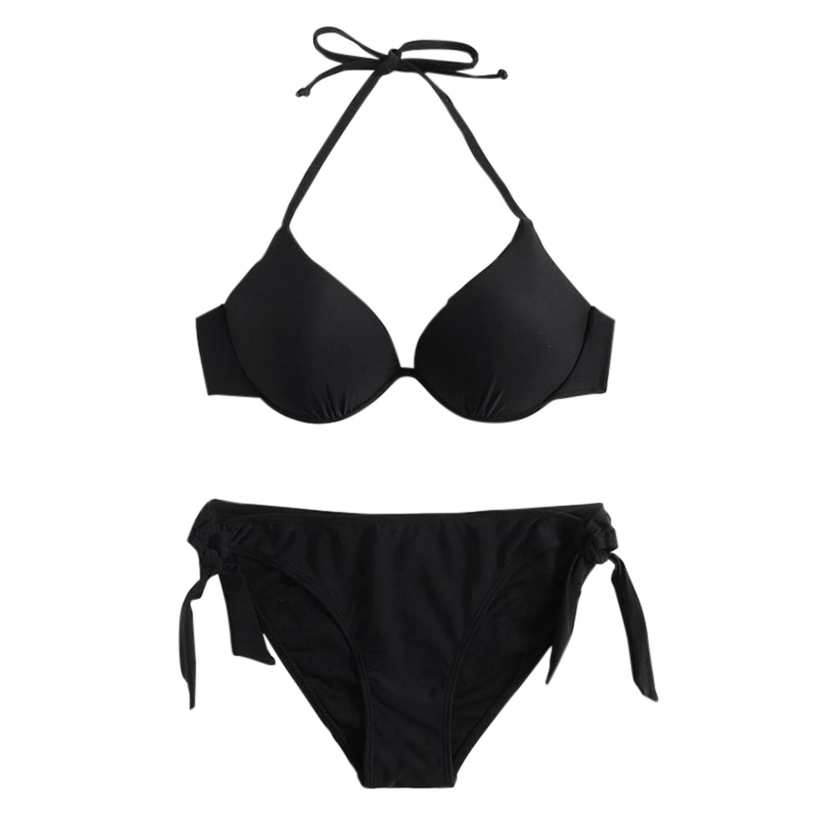 Black Halter Neck Pool Bikini Female Trunks Swimsuit Stylish Hawaii