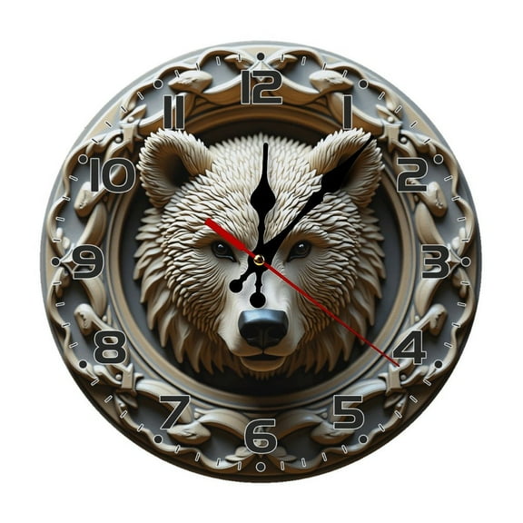 Bear Wall Clock 10 Inch Silent Non Ticking Round Wooden Clock Decoration for Living Room Kitchen Bedroom Bathroom Office Classroom
