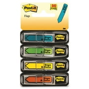 Post-It Message Flags, "Sign and Date", Assorted Colors, .47 in. Wide, 30/Dispenser, 4 Dispensers/Pack