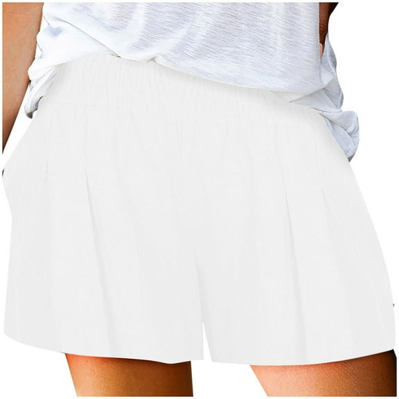 Summer Lounge Shorts for Women Fashion Solid Color Casual Loose High Waist Linen Wide Leg Flowy Comfy Short Pants